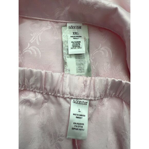 Adonna Women Pink Floral Matte Satin Pajamas Size XXL Top / L Bottom - Picture 10 of 10